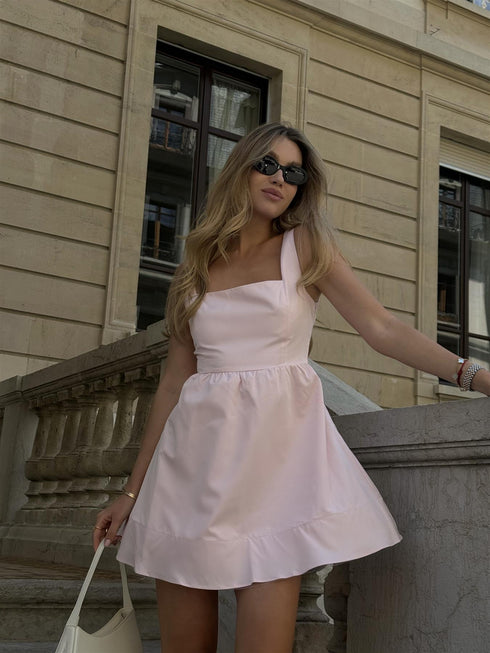 Light-Pink Square-Neck Mini-Dress