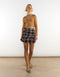Mahogany Brown Check Ruffle Mini Skirt