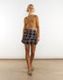 Mahogany Brown Check Ruffle Mini Skirt