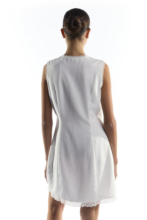 White Sleeveless Mini Shift Dress with Trim