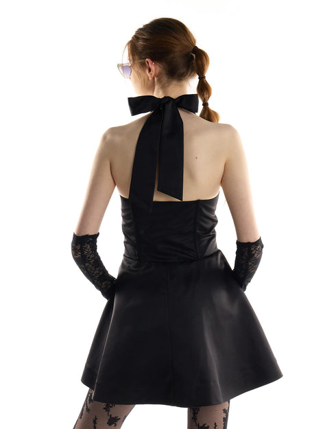 Black Halter Corset Back Bow Mini Dress