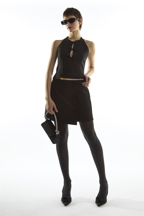 Black A-Line Mini Bow Mini-Skirt