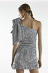 Silver Sequin One Shoulder Mini Dress