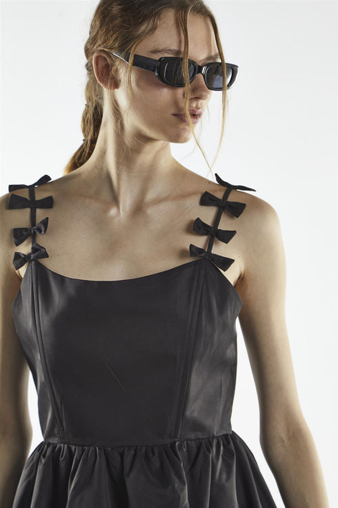 Bow Strap Mini Dress - Charli Black
