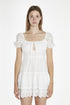 Tie Front Mini Dress - White Broderie