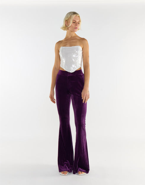 Velvet Wide-Leg Trousers in Wine
