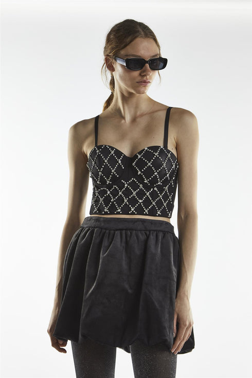 Diamante Corset Crop Top - Maia Black