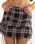 Mahogany Brown Check Ruffle Mini Skirt