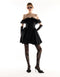 Black Off-The-Shoulder Lace Trim Ruffle Mini Dress