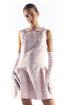 Pink Floral Brocade Collared Mini Dress with Dropped Waist