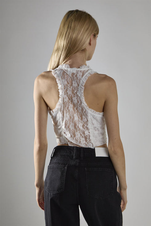Tank Cropped Top - Off White Lace