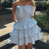Light Blue Tiered Pleated Mini-Dress