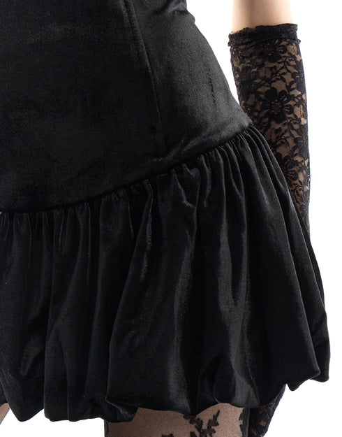 Black Velvet Strapless Drop-Waist Bubble Dress