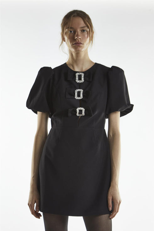 Black Buckle Bow Mini-Dress