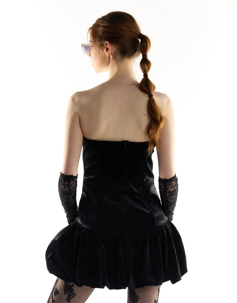 Black Velvet Strapless Drop-Waist Bubble Dress