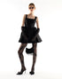 Black Square-Neck Corset Hip Peplum Mini Dress