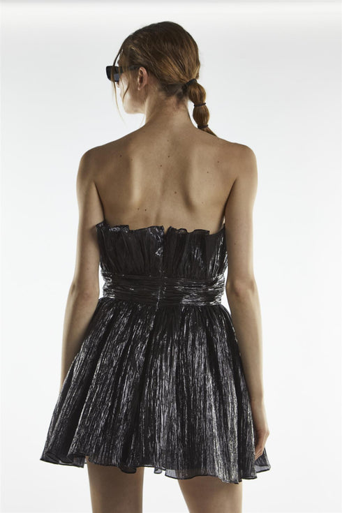 Black-Metallic Callie Gathered Bandeau Mini Dress
