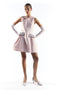 Pink Floral Brocade Collared Mini Dress with Dropped Waist