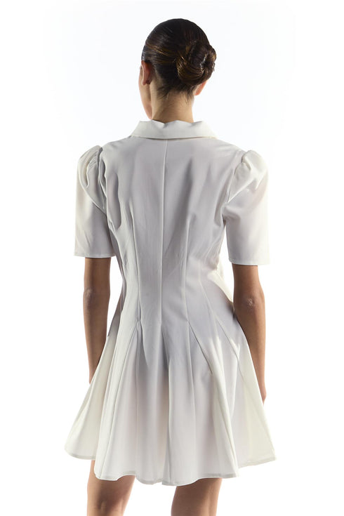 Trinity White Colour Button Through Pleated Short Sleeve Dress