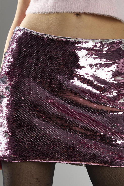 Pink-Sequin Mini-Skirts