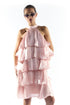 Pink Metallic Halter Neck Tiered Ruffle Dress