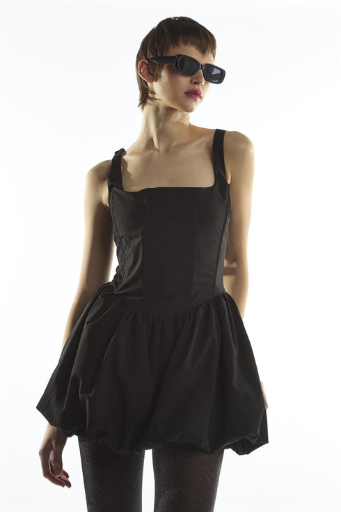 Bubble Hem Mini Dress - Lottie Black