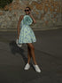 Rosie Corsage Skater Mini-Dress -Mint-Blue Floral