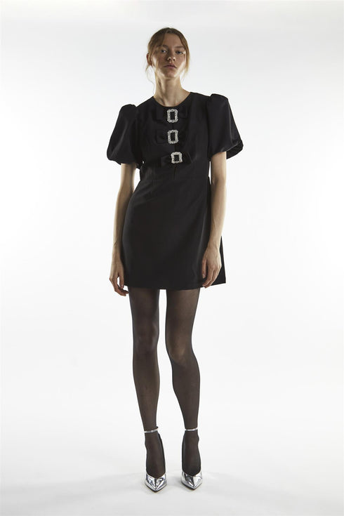 Black Buckle Bow Mini-Dress