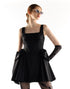 Black Square-Neck Corset Hip Peplum Mini Dress