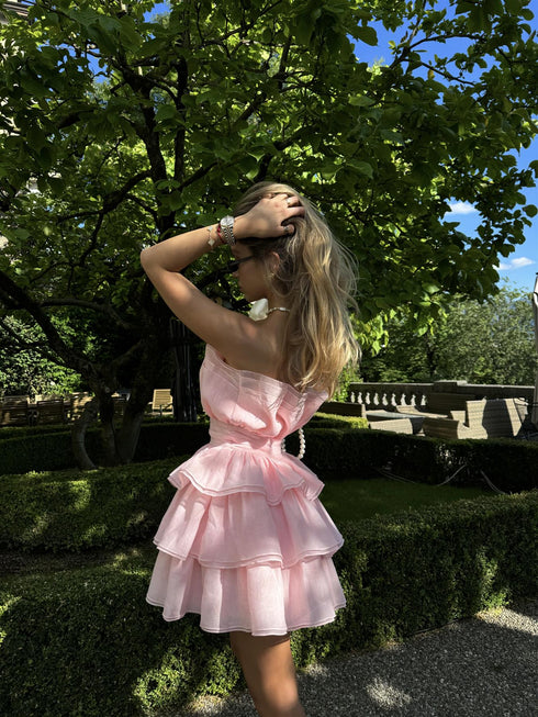 Light Pink Frill- Layered Mini-Dress
