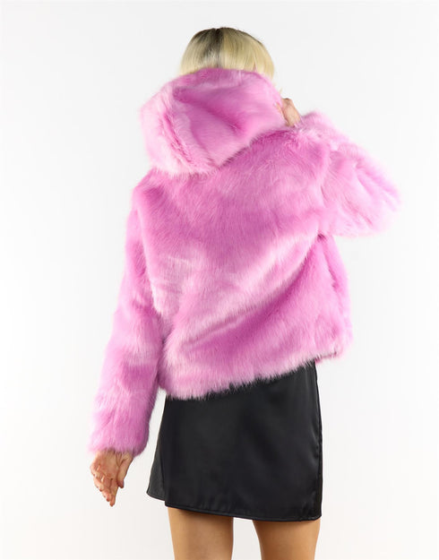Hooded faux fur jacket in Candy Pink
