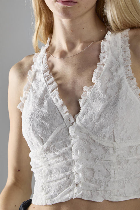 Tank Cropped Top - Off White Lace
