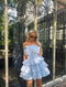 Light Blue Tiered Pleated Mini-Dress