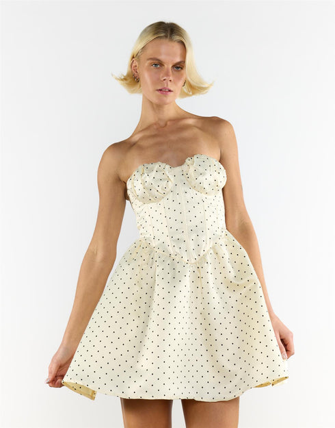 Cream Black Spot Bandeau Mini Dress