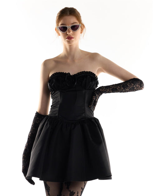 Black Trapless Ruffled Bustier Mini Dress