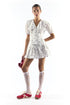 White floral Peplum Mini Skirt with Pin Tucks
