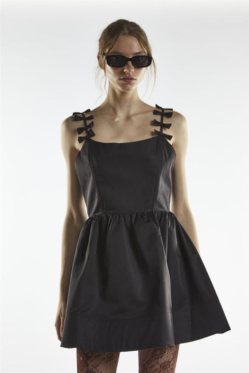 Bow Strap Mini Dress - Charli Black