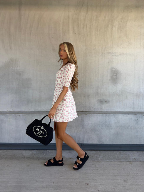 Lola Skater Mini-Dress - Cream-Pink Bouquet