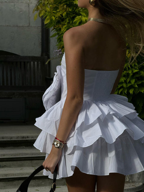 White Frill Layered Mini-Dress