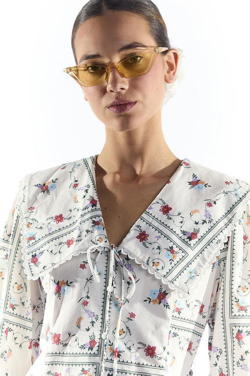 White Picnic Print Button Through Mini Dress