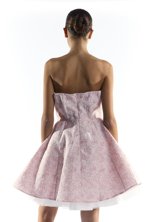 Pink Floral Brocade Bandeau Mini Dress