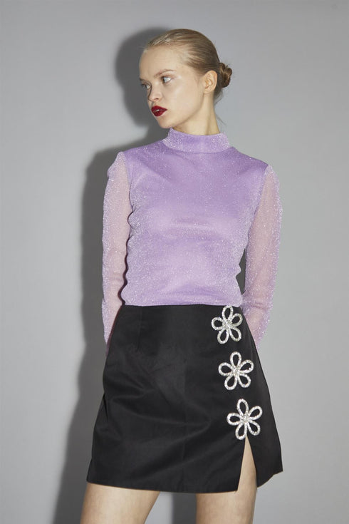 Black Flower Trim Mini-Skirt