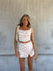 Nola Co-ord Corset Crop-Top - Cream-Pink Bouquet