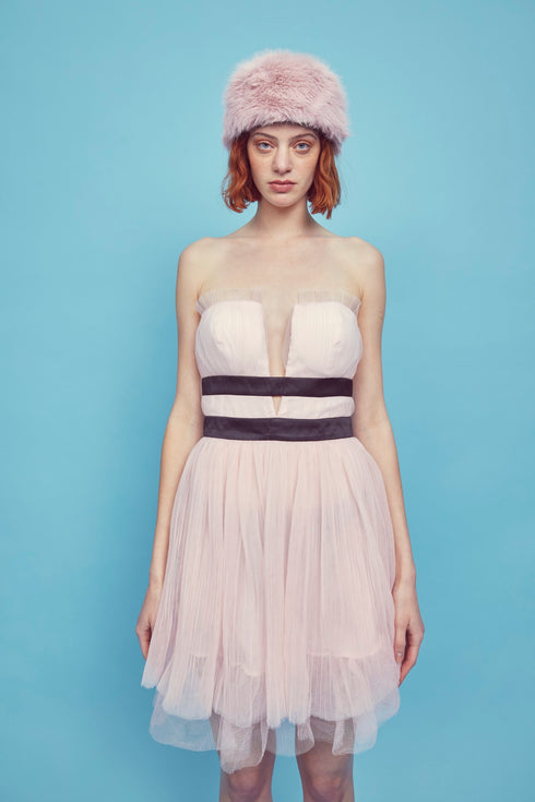 Clara Pleated Tulle Strapless Mini Dress - Light Pink