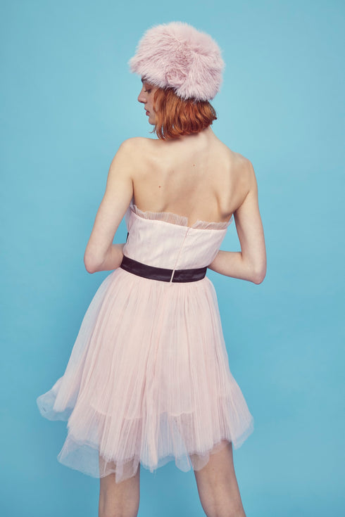 Clara Pleated Tulle Strapless Mini Dress - Light Pink