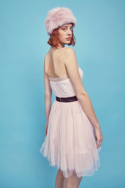 Clara Pleated Tulle Strapless Mini Dress - Light Pink
