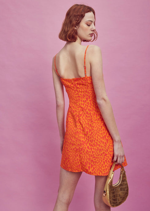 Lexie Ruched Bust Mini Dress - Orange/Red Heart