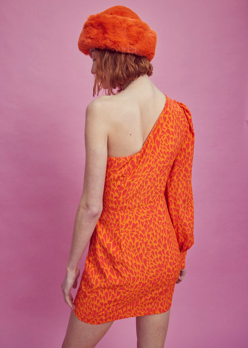 Petite Paige One Shoulder Mini Dress - Orange/Red