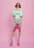 Blair Puff Sleeve Mini-Dress - White-Green