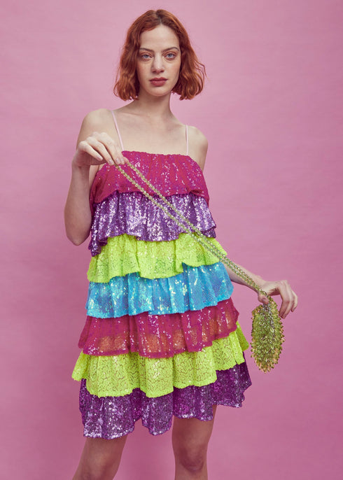 Frankie Tiered Tulle Mini Dress - Rainbow